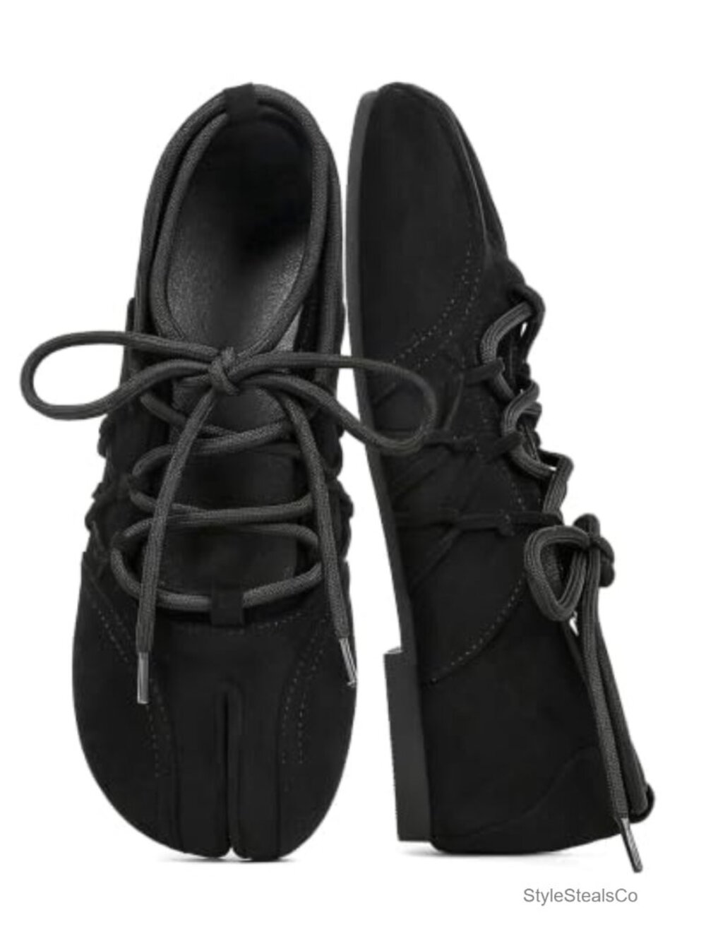 KOKOMOMO Women Faux Suede Split Toe Tabi Ballet Flats Lace Up Comfort
